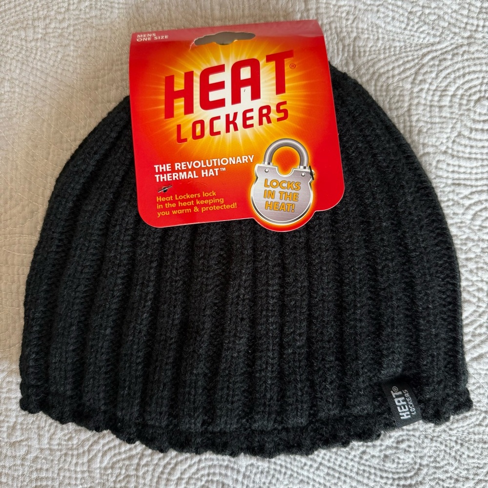Heat Lockers Mens Hat Beanie Black One Size Ribbed Revolutionary Thermal NEW NWT